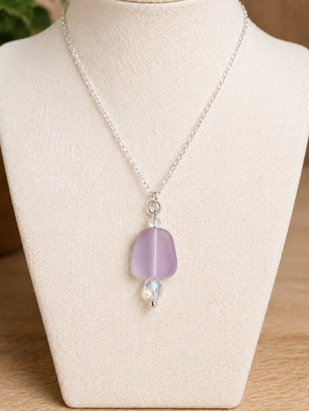 Pink Sea Glass Pendant Necklace Sterling Silver | Handmade - Picture 3 of 5